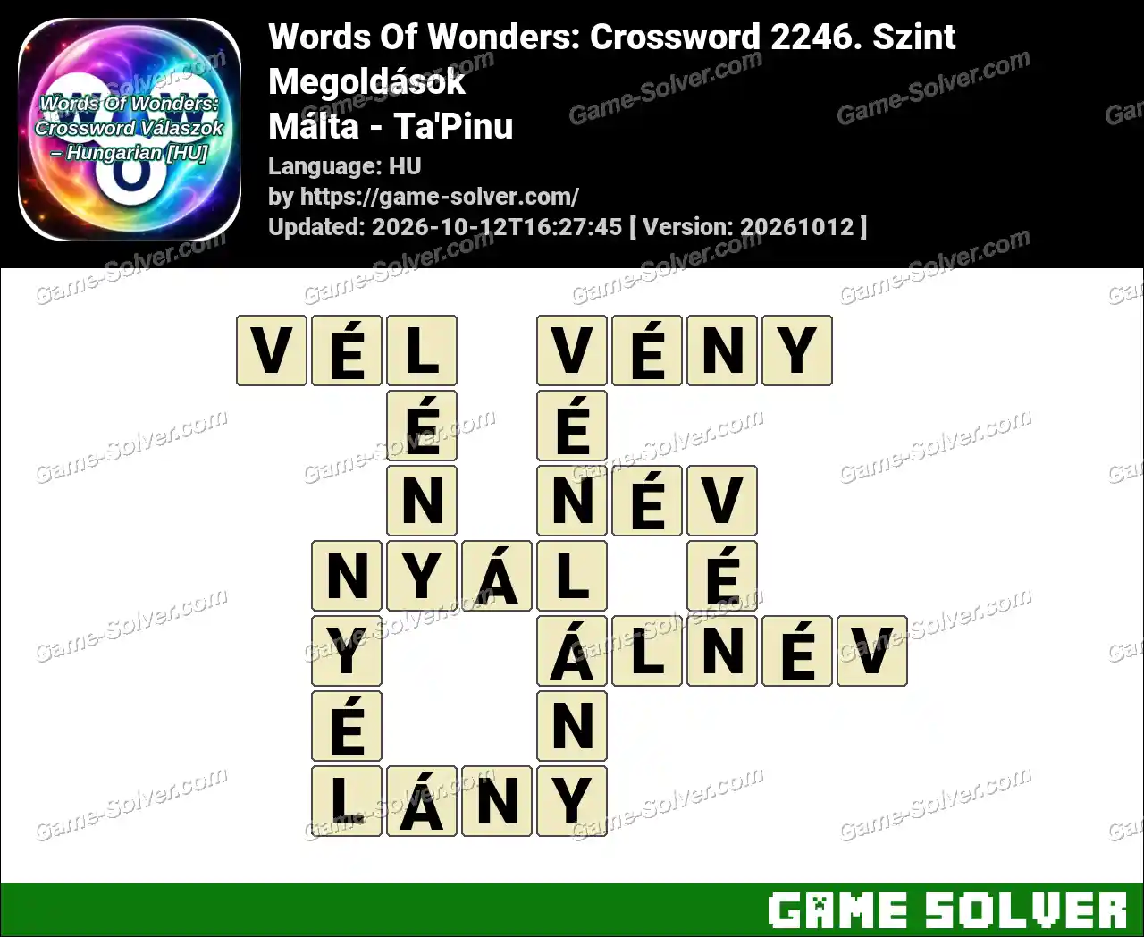 Words Of Wonders: Crossword 2246. Szint Megoldások – Málta – Ta’Pinu